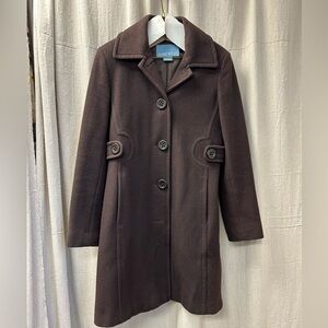Nine West Women's Dark Brown Pea Coat/ wool/fully lined/ size 8